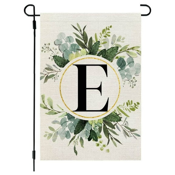 LHNFT Monogram Letter E Floral Garden Flag 12x18 Inch Double Sided Outside, Family Last Name Initial Yard Outdoor