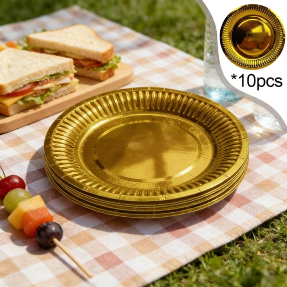 LHNFT Paper Plates,10pcs Disposable Party Plates with Metallic Gold Rim,for Birthday,Wedding,Holiday Celebrations