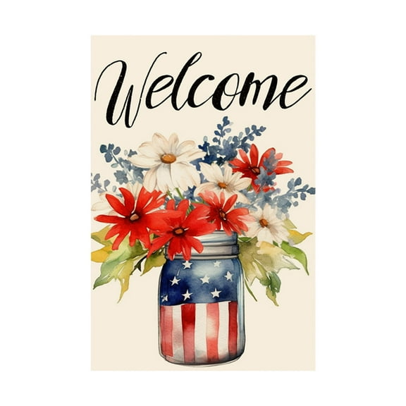 LHNFT Patriotic 4th of July Garden Flag, Floral Garden Flag, Vertical Double Sided Patriotic Flag Red Blue Memorial Day Independence Day Holiday Outside Decorations Burlap Yard Flag