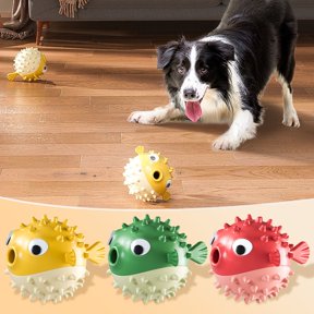 LHNFT Pet Toy,Pufferfish Shape Rubber Treat Dispensing Puzzle,IQ Training Toy and Stre-Relieving for Dogs,Interactive Dog Toys for Medium & Large Dogs