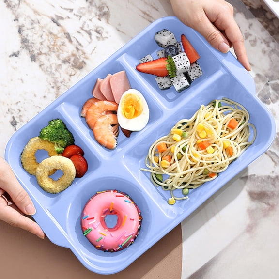 LHNFT Plastic Portion Control Dinner Plates, Unbreakable Adult Separate Plates, School Lunch Trays, 5 Compartment Square Food Divider Plates for Healthy Eating and Weight Loss