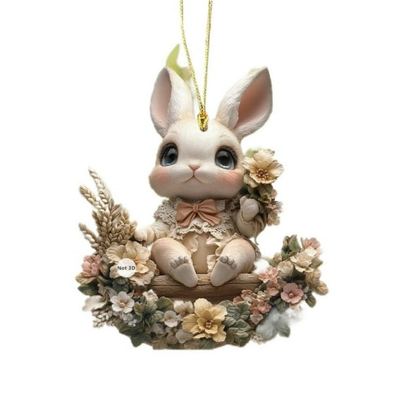 LHNFT Rabbit 2D Easter Hanging Ornament, Bunny Play on a Swing on The Tree Decor, Hanging Easter Decorations for Home, Car Rear View Mirror Accessories, Easter Gifts for Women