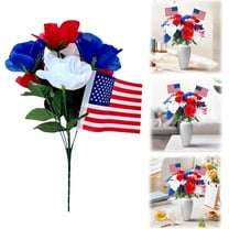 LHNFT Red White Blue Flowers for 4th of July Decorations, America Flags Patriotic Artificial Flowers, Indoor Artificial Spring Summer Bouquet Table Party Supplies Home Decor