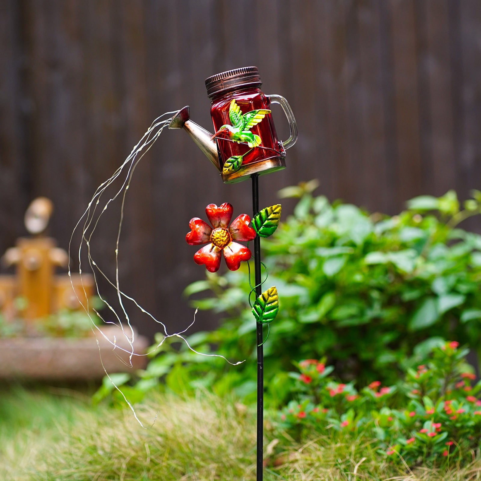 Afirst Solar Hummingbird Garden Stake Lights (2 Pack) - Hand Blown Glass, Waterproof Outdoor Decor