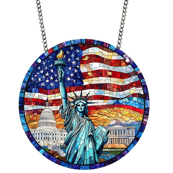 LHNFT Statue of Liberty Sun Catcher, Stained Windows Hanging, Acrylic Statue of Liberty Window Panel Wall Outdoor Garden Decor, 4th of July Gifts for Women, Lovers, 8 Inch