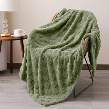 LHNFT Throw Blanket for Couch, Warm Sherpa Fleece Checkered Blanket for Fall and Winter, 3D Plaid Jacquard Fluffy Blanket for Home Decor, 70x100cm