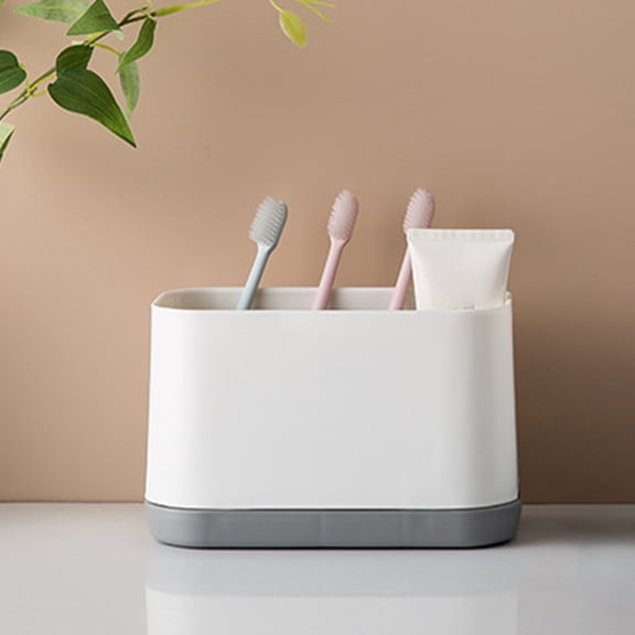 LHNFT Toothbrush Holders for Bathrooms, 6 Slots Large Countertop Organizer Caddy with Detachable Dividers and Drainage, Anti-Slip Multi-Functional Storage Holder, Bathroom Accessories