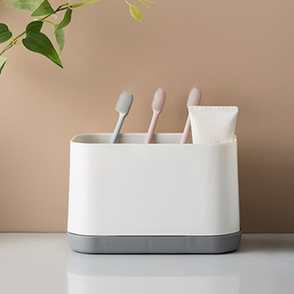 LHNFT Toothbrush Holders for Bathrooms, 6 Slots Large Countertop Organizer Caddy with Detachable Dividers and Drainage, Anti-Slip Multi-Functional Storage Holder, Bathroom Accessories