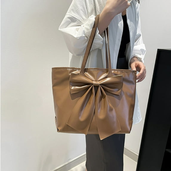 LHNFT Tote Bag for Women Vegan Leather Shoulder Bag Cute Bow Handbags Trendy Working Top Handle Satchel 2025