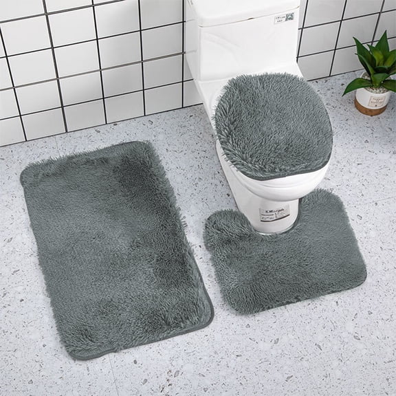 LHNFT Ultra Soft Non-Slip Bath Rug Set, 3 Piece Chenille Bathroom Mat for Tub, Shower, and Toilet Floor, Plush Absorbent Solid Color