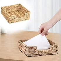 LHNFT Water Hyacinth Napkin Holder, Rattan Napkin Holder for Tables, Napkin Basket Decorative Wicker Napkin Tray for Kitchen, Bathroom, Living Room, 8.7x8.7x2.8 Inch