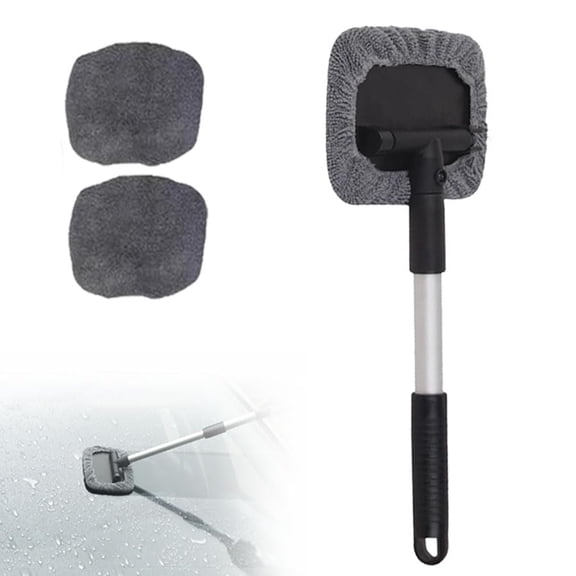 LHNFT Windshield Window Cleaner Tool, 2025 Car Window Cleaner with 2 PCS Reusable Microfiber Pads, Extendable Handle Windshield Window Cleaning Tool for Auto Glass, Car Washing Supplies(1 set)