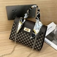 thumbnail image 1 of LHNFT Women's Silk Scarf Top Handle Graphic Crossbody Bag Turn Lock Elegant Flap Square Shoulder Bags, 1 of 3