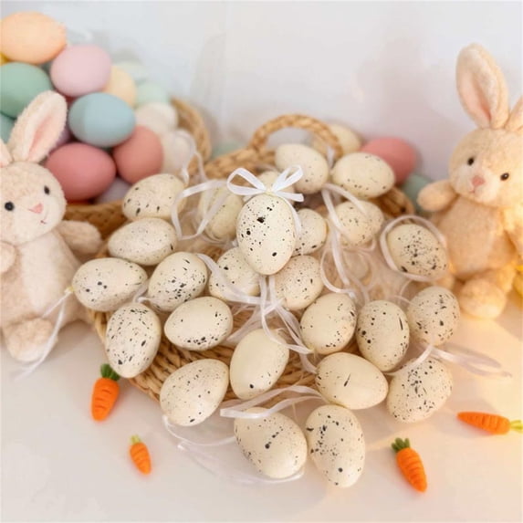 LHNFt 24PCS Easter Ornaments for Tree 1.57inch Mini Plastic Easter Eggs Hanging Decoration Artificial Speckled Eggs Baubles for Spring Basket Filler Home Party DIY Crafts