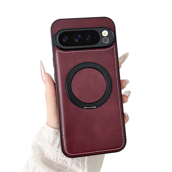 LHNUNP Magnetic Kickstand for Google Pixel 10 Pro Case, Compatible with MagSafe PU Leather Slim Protective Cover, Red