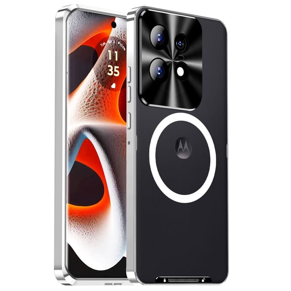 LHNUNP Magnetic Phone Case for Motorola Edge 50 Ultra, Matte Back with Aluminum Alloy Frame, Graphene Cooling Technology, Shockproof Slim Protective Cover, Silver