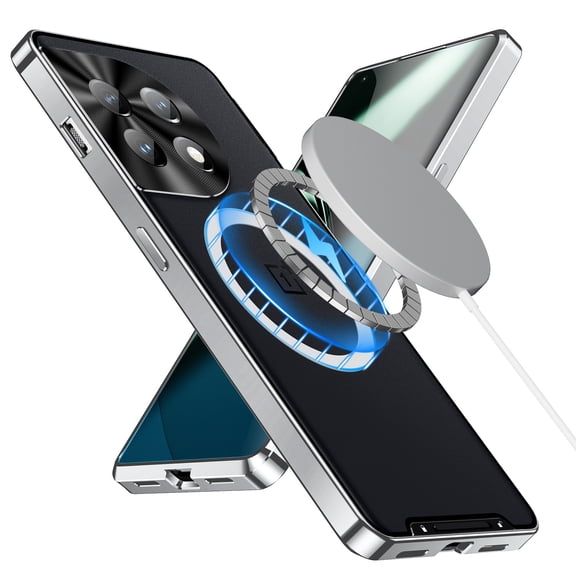 LHNUNP Magnetic Phone Case for One Plus 11, Matte Back with Aluminum Alloy Frame, Graphene Cooling Technology, Shockproof Slim Protective Cover, Silver