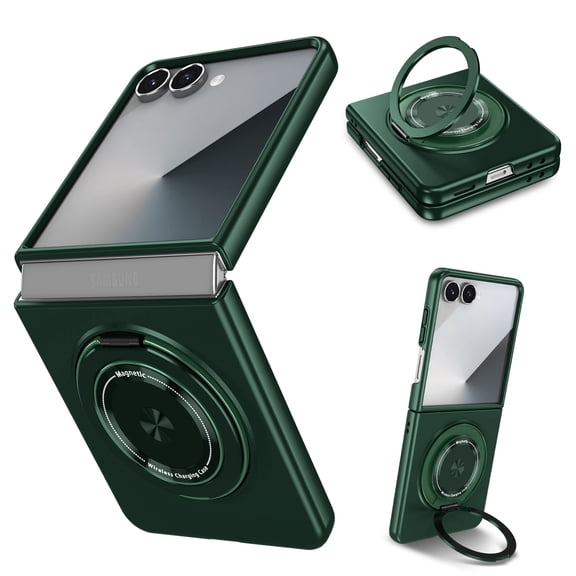 LHNUNP Magnetic for Samsung Galaxy Z Flip 8 Case with Ring Stand, Compatible with MagSafe Slim Back Built in Kickstand Soft Edge Shockproof Case,Green