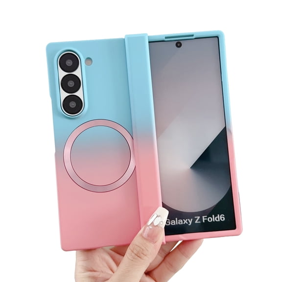 LHNUNP Magnetic for Samsung Galaxy Z Fold 4 Case Hinge Protection, Compatible with MagSafe Luxury Gradient Desgin Slim Soft Full Body Anti-Scratch Case, Blue&Pink