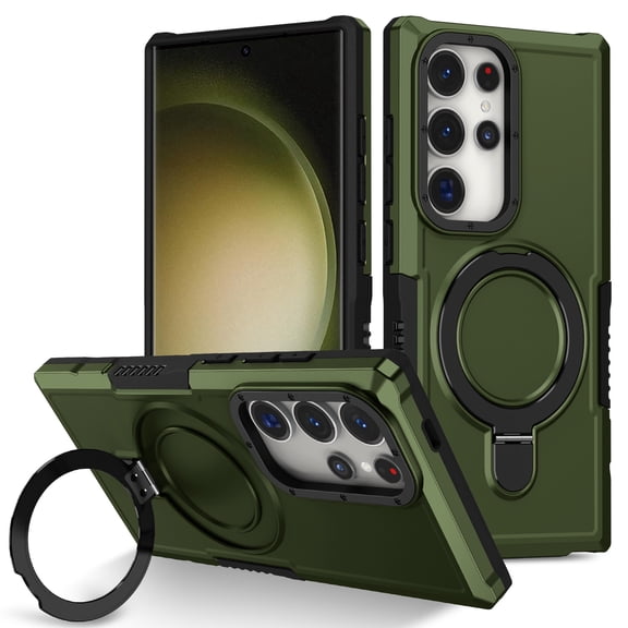 LHNUNP Magnetic for Samsung Galaxy Note 20 Case with Kickstand, Compatible with MagSafe Screen & Camera Protection Touch Feel Anti-Fingerprint Scratch-Resistant Case, Green