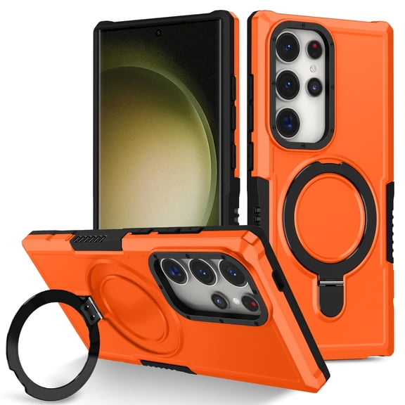 LHNUNP Magnetic for Samsung Galaxy Note 20 Case with Kickstand, Compatible with MagSafe Screen & Camera Protection Touch Feel Anti-Fingerprint Scratch-Resistant Case, Orange