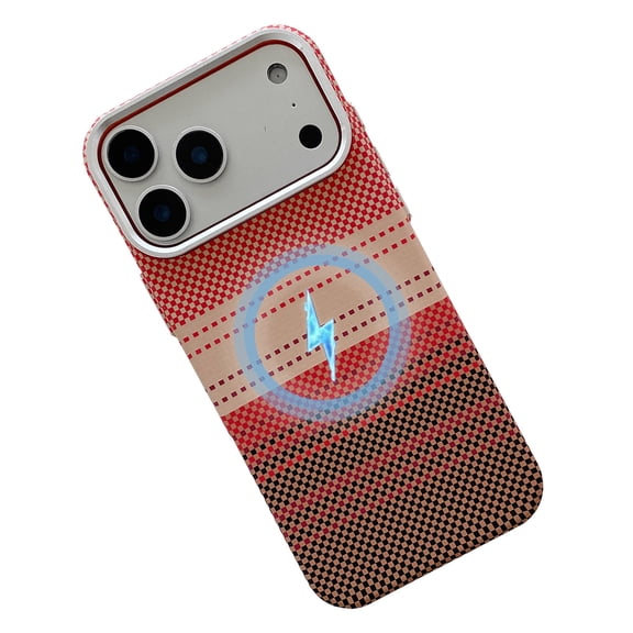 LHNUNP Magnetic fo iPhone 15 Pro, MagSafe Compatible Carbon Fiber Camera Protection Slim Thin & Lightweight Shockproof Back Cover,Orange