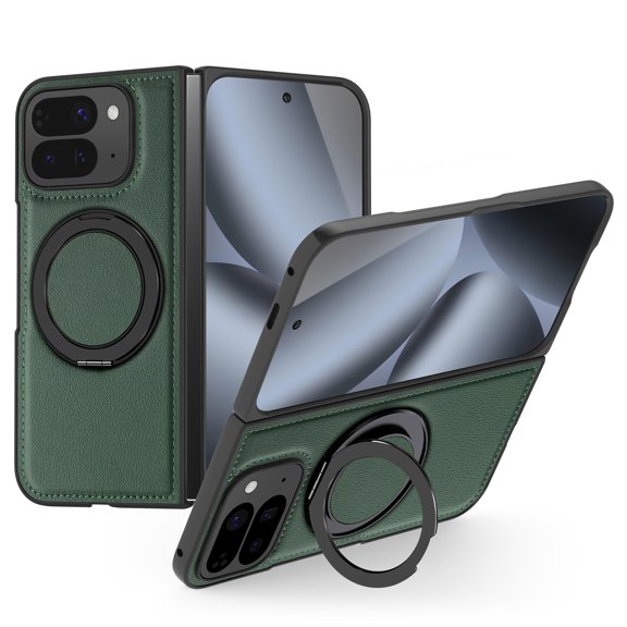 LHNUNP Magnetic for Google Pixel 10 Pro Fold Leather Case with Ring Holder Reliable Lens & Screen Protection Slim Scratch-Resistant Case, Green