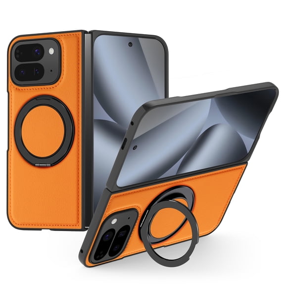 LHNUNP Magnetic for Google Pixel 10 Pro Fold Leather Case with Ring Holder Reliable Lens & Screen Protection Slim Scratch-Resistant Case, Orange