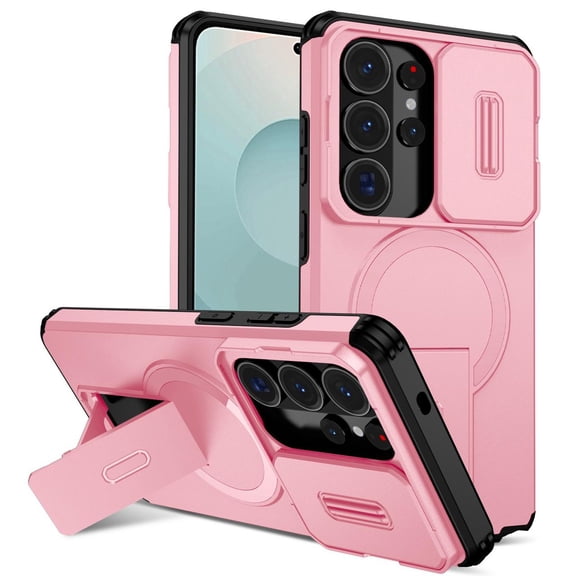 LHNUNP Magnetic for Samsung Galaxy S23 Plus Case with Slide Camera Cover, Compatible with MagSafe Kickstand Shockproof Protective Cover, Pink