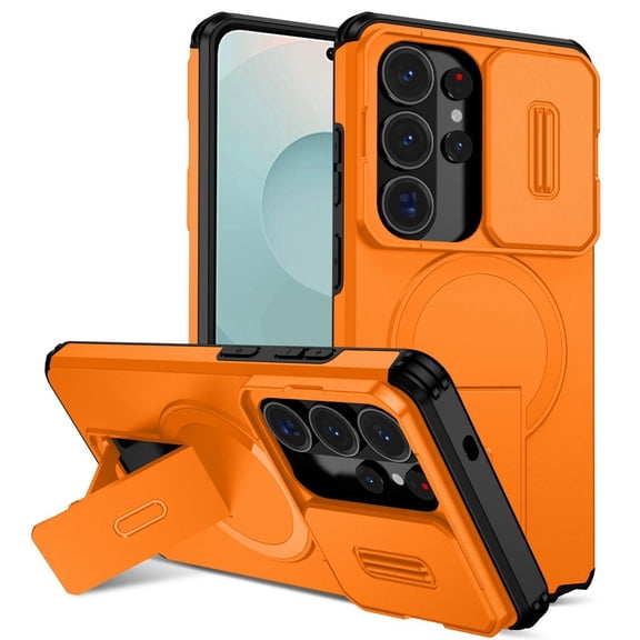 LHNUNP Magnetic for Samsung Galaxy S26 Ultra Case with Slide Camera Cover, Compatible with MagSafe Kickstand Shockproof Protective Cover, Orange