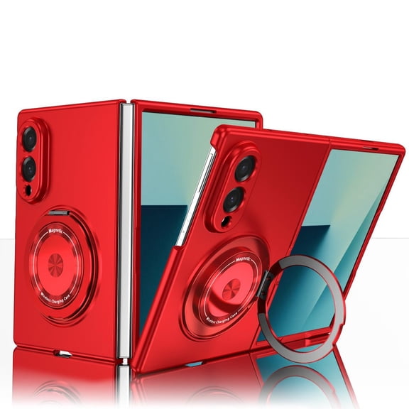 LHNUNP Magnetic for Samsung Galaxy Z Fold 8 Case with Ring Stand, Compatible with MagSafe Slim Back Built in Kickstand Soft Edge Shockproof Case,Red