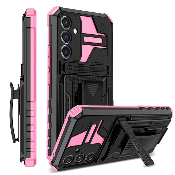 LHNUNP for Samsung Galaxy Note 20/Note 20 5G Case with Camera Cover, Built-in Kickstand & Belt Clip Holster Rugged Anti-Drop Shockproof Bumper Cover, Pink