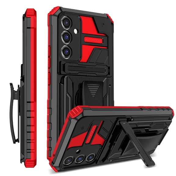 LHNUNP for Samsung Galaxy Note 20/Note 20 5G Case with Camera Cover, Built-in Kickstand & Belt Clip Holster Rugged Anti-Drop Shockproof Bumper Cover, Red