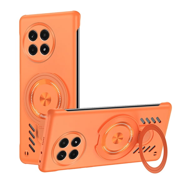 LHNUNP for One Plus Turbo 6 Case, MagSafe Compatible Magnetic Ring Holder, Slim Ultra Cooling Heat Dissipation Shockproof Cover, Orange