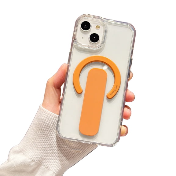 LHNUNP for iPhone 16 Pro Max Case, Magnetic Clear Case with Foldable Kickstand, Shockproof Slim Phone Cover with Strong Magnet Support, Orange