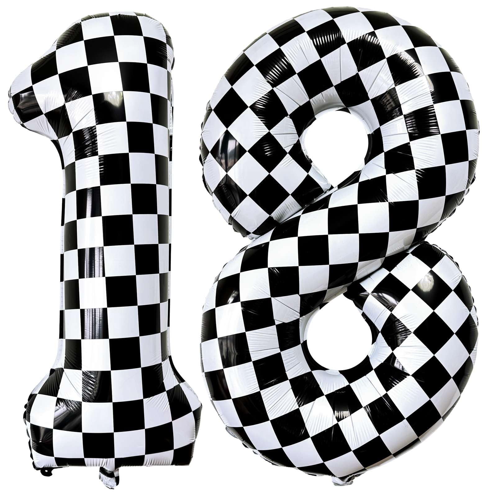 LHOAVWE Number 18 Checkered Balloons 40 KKS1Inch Giant Race Car Checkered 18 Number Balloons for 18th Race Car Checkered Birthday Party Supplies