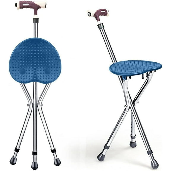 LHONE Folding Cane Seat Walking Stick,Medical Lightweight Three Leg Cane Seat Walking Stick with Light,Portable Adjustable Anti-Skid Folding Walking Cane with Seat,Massage Seat Board & Handle,330 lbs