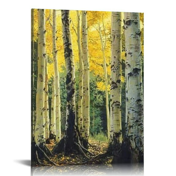 LHONGY Aspen Trees in A Forest, National Forest, Arizona Canvas Wall Art Print, Home Decor, Autumn 12x16 in