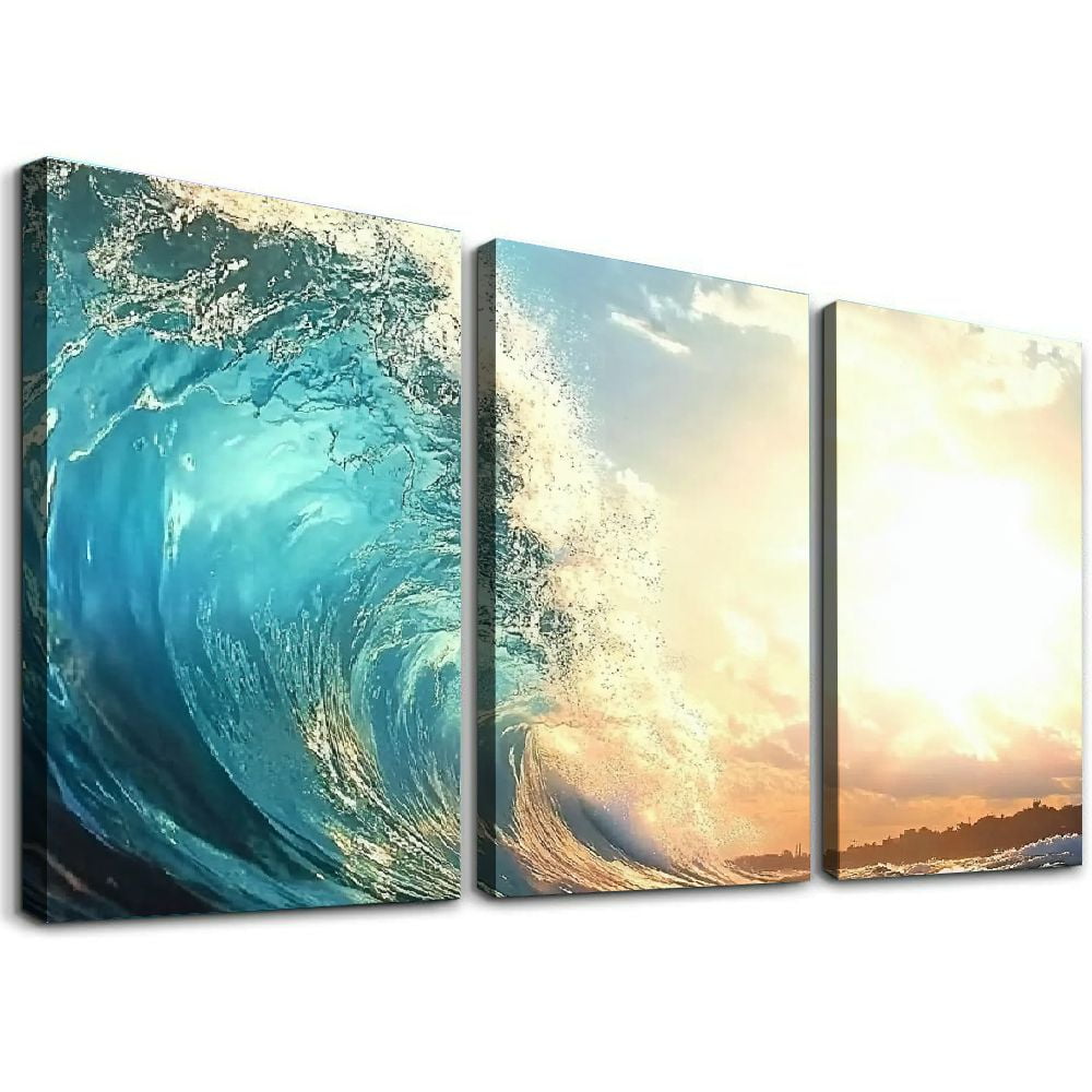 Ocean Waves and Sunrise Canvas Wall Art Set for Kids