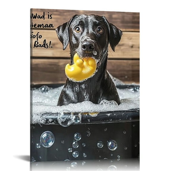 LHONGY Bathroom Wall Art Cute Labrador Retriever Bubble Canvas Prints Vintage Wall Art Picture Bathroom Decor 16x20 in