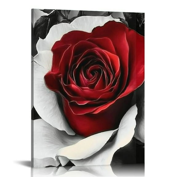LHONGY Black And White Red Rose Wall Art Rose Flower Picture Wall Decor Rose Canvas Painting Print Bathroom Wall Decor Red Roses In Full Bloom 12x16 in