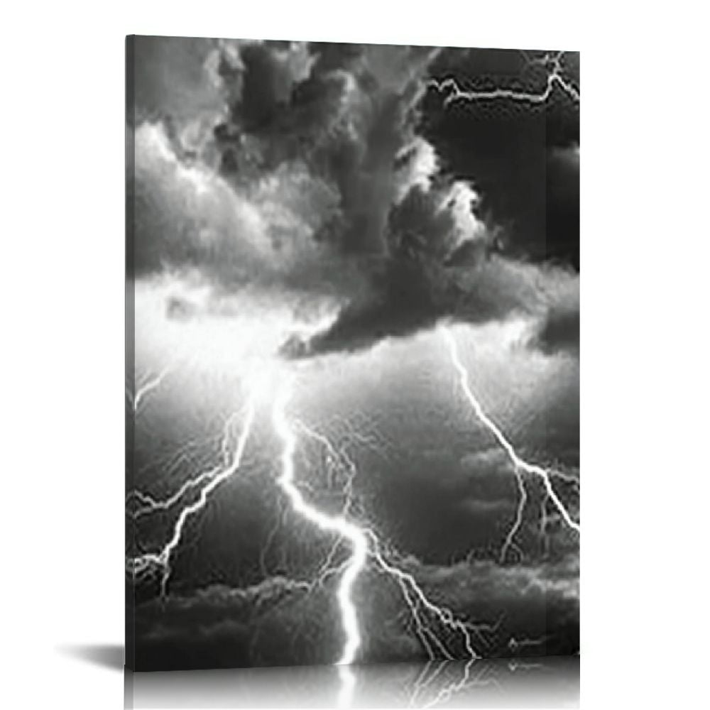 LHONGY - Black and White Wall Art Nature Lightning Strikes in The ...