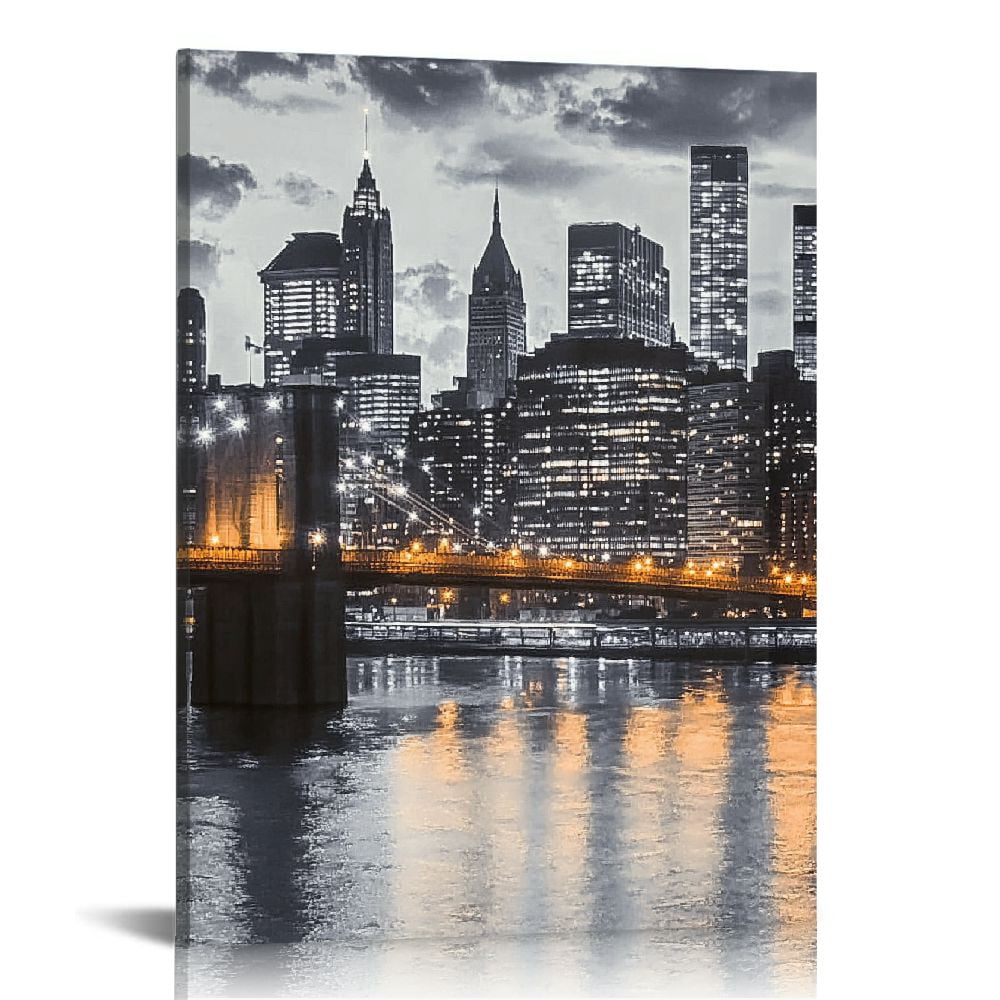 LHONGY - Black and White Brooklyn Bridge Canvas Wall Art New York City ...