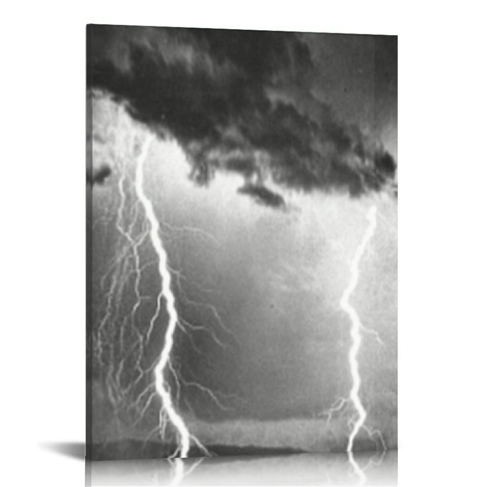 LHONGY - Black and White City Wall Art Nature Lightning Strikes in The ...
