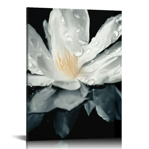 LHONGY Black and White Wall Art for bathroom Lotus Flower Canvas Wall Pictures Simple Life Floral Blossom Pictures Prints on Canvas Wall 16x20 in