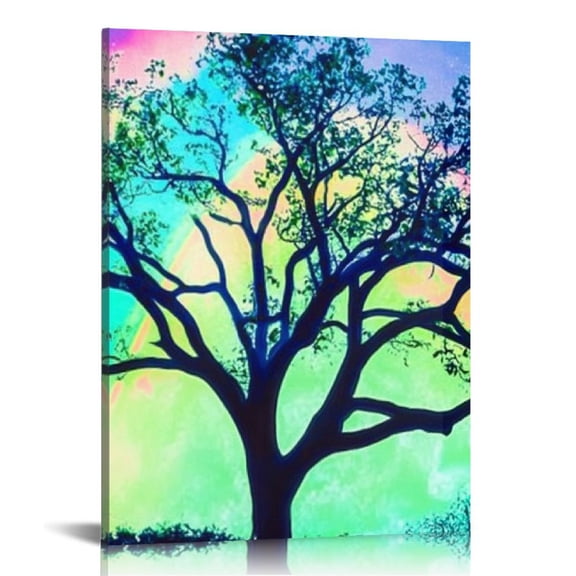 LHONGY Blacklight Moon Tapestry for Bedroom - UV Reactive Galaxy Space Tree Tapestry, Colorful Starry Sky Wall Hanging, Premium 12x16 in