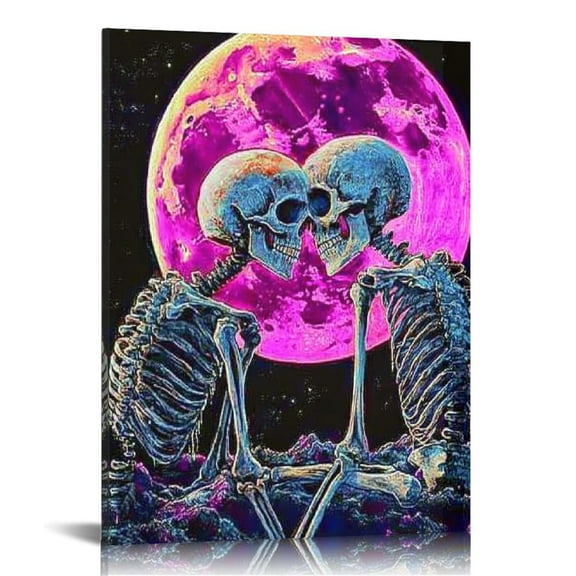 LHONGY Blacklight Skull Tapestry Glow in the Dark Tapestry Kissing Lovers Tapestries Skeleton Neon Trippy Moon Stars Vertical Posters 12x16 in