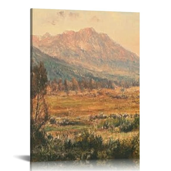 LHONGY Boho Art Deco Landscape Pictures for Bathroom - Neutral Aesthetic Vintage CottageCore - Fall Autumn Lake River Nature Meadow - French Country 16x20 in