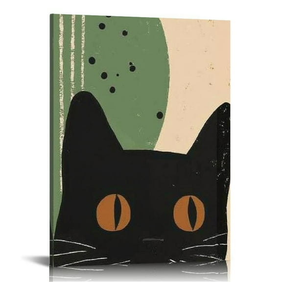 LHONGY Boho Cat Wall Decor Mid Century Modern Minimalist Painting,Black Cat Canvas Wall Art,Kitty Bohemian Prints For Living room 12x16 in