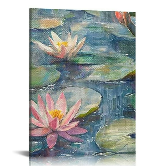 LHONGY Canvas Print Impressionist Floral Landscape Lotus Prints on Canvas Water Lily Prints Pond Water Lilies Wall Art, Decor 12x16 in
